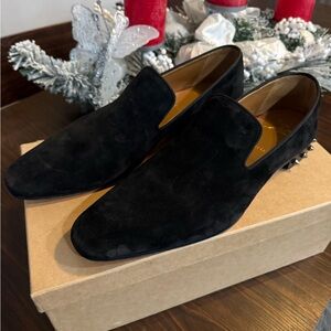Christian Louboutin Black Suede Loafers with Studded Detail
